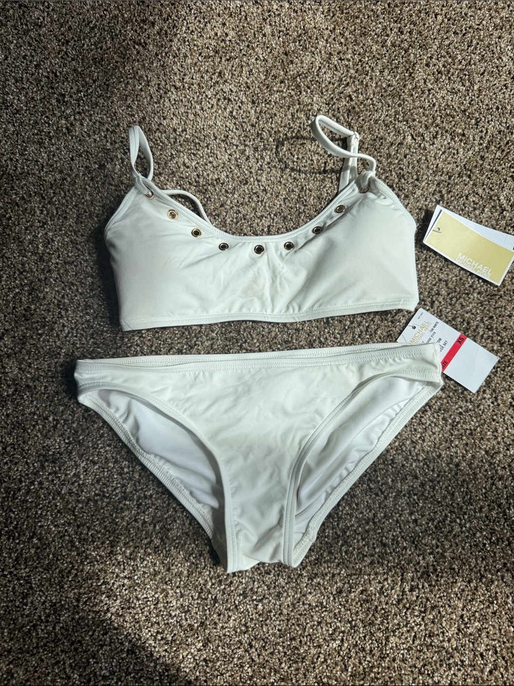 Michael Kors Cruise Ivory Bikini with Gold Eyelet Detail